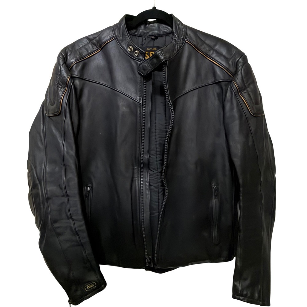 Vintage Esprit Mens Black Leather Motorcycle Jacket Padded Cafe Racer Size 44